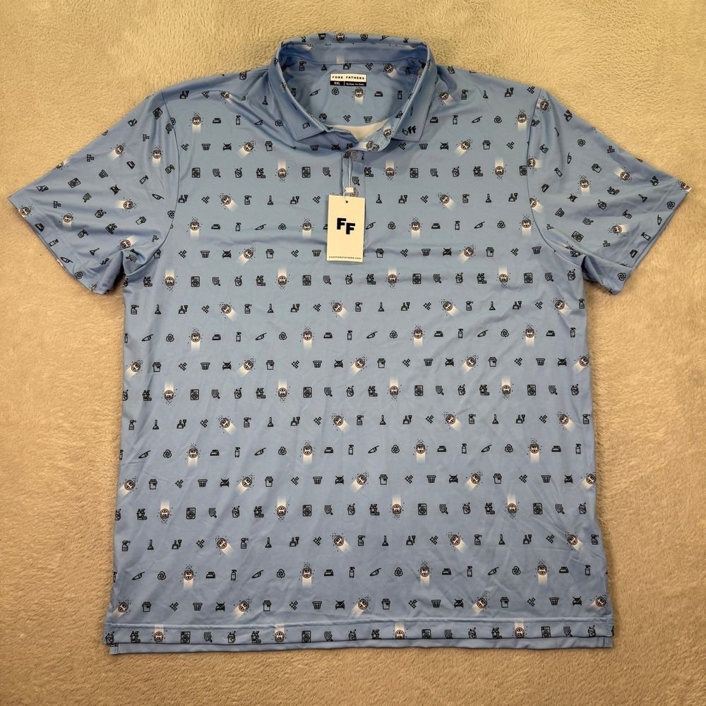 NEW Fore Fathers Mens XXL Golf Polo Shirt Blue All Over Print Cleaning Preppy